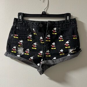 Disney Women's Black Jean Shorts with Mickey Mouse Print